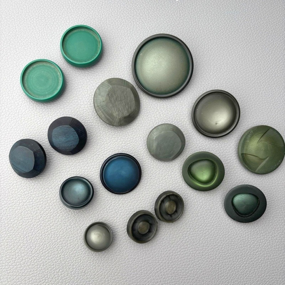 Vintage‎ Green & Blue Shank Button Lot 16Pc  Art Deco Geometric Mixed Sizes